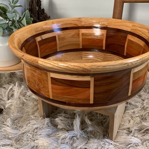 Unique Handcrafted Segmented Wooden Bowl Hand Turned - Picture 3 of 17